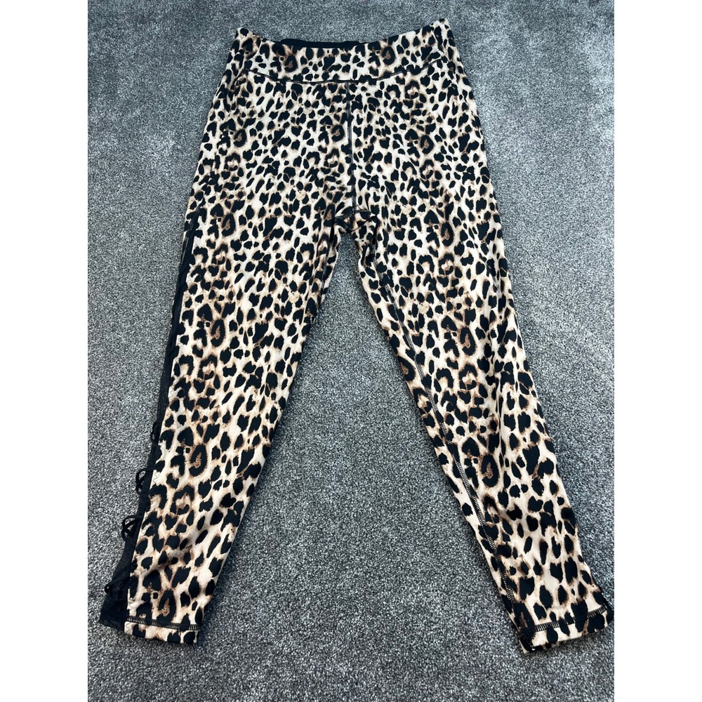 Victoria's Secret Cheetah Print Lace Up Mesh Leggings Tan Black Women's Size 16